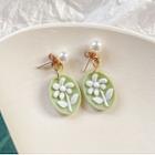 Faux Pearl Flower Alloy Dangle Earring 1 Pair - Green & White - One Size
