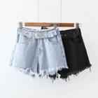 High Waist Belted Denim Hot Pants