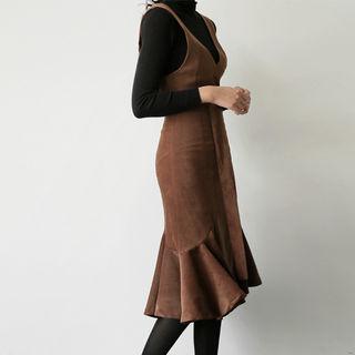 Sleeveless Faux-suede A-line Dress With Belt