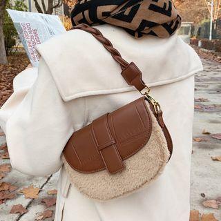 Fluffy Panel Flap Saddle Crossbody Bag