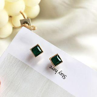 Square Rhinestone Earring 1 Pair - Green & Gold - One Size