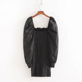 Long-sleeve Smocked Mini Bodycon Dress