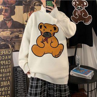 Bear Printed Turtle Neck Sweater