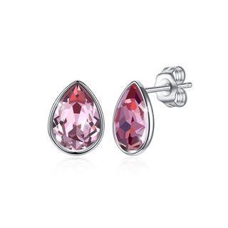 925 Sterling Silver Simple Water Drop Shape Purple Austrian Element Crystal Stud Earrings Silver - One Size