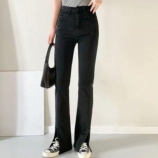 High-waist Slit Straight-fit Jeans