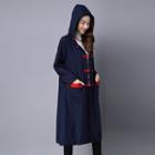 Chinese Frog Button Hooded Longline Jacket