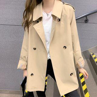 Plain Button-up Polo Coat Camel - One Size
