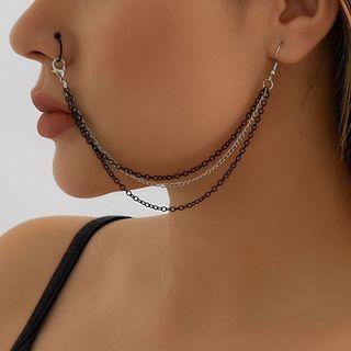 One Piece Layered Chain Nose Ring Earring 0046 - Black - One Size