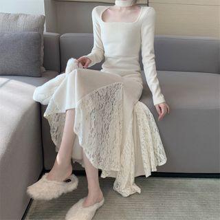 Lace Panel Square-neck Dress