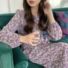 Long-sleeve Floral Maxi Dress Purple - One Size