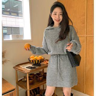 Drawstring-waist Hooded Knit Dress