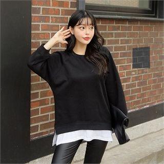 Layered-hem Raglan-sleeve Sweatshirt