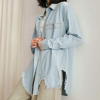 Ripped Denim Shirt Light Blue - One Size
