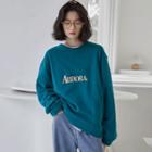 Letter Embroidered Pullover Aqua Blue - One Size