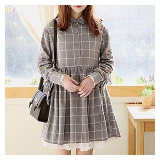 Tie-sleeve Plaid Empired Dress