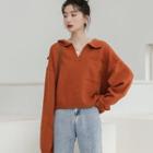 Collared Cropped Sweater Pumpkin Red - One Size