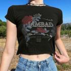 Short-sleeve Lettering Floral Cropped T-shirt