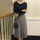 Set: Plain Camisole + Plain Button Jacket / Cropped Plaid Wide-leg Pants