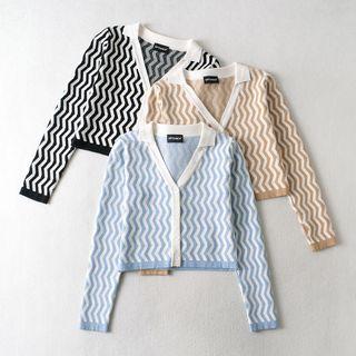 Collared Zigzag Cropped Cardigan
