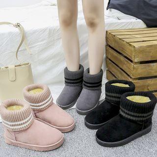 Striped Knitted Panel Short Snow Boots