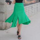 Band-waist Slit-side Flare Skirt