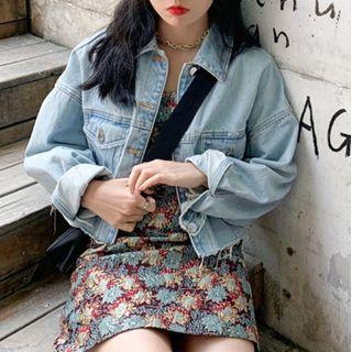 Denim Jacket / Floral Print Sleeveless Dress