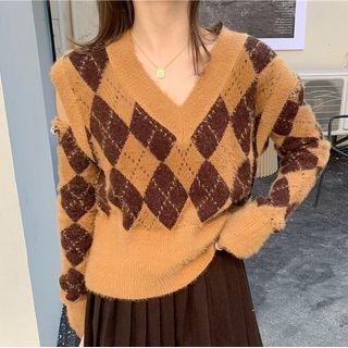 Argyle Sweater Brown - One Size