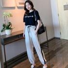 Set: Short-sleeve Lettering T-shirt + Jogger Pants