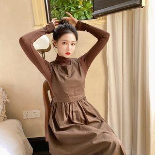 Turtleneck Long-sleeve Top / Plain Pinafore Dress