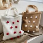 Pom Pom Faux Shearling Shopper Bag