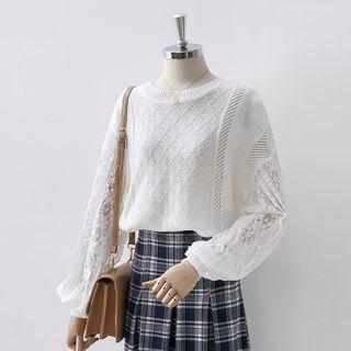Floral Crochet Sweater White - One Size