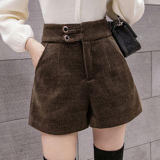 High-waist Plain Woolen Wide-leg Shorts