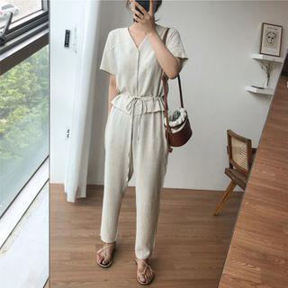 Short-sleeve Harem Linen Jumpsuit