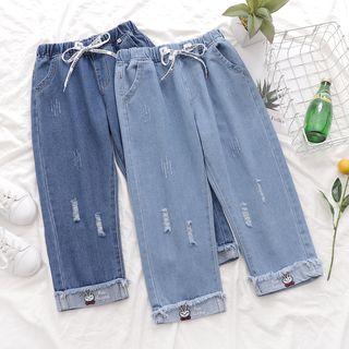 Distressed Drawstring Crop Jeans