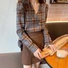Long-sleeve Plaid Top / Mini A-line Skirt