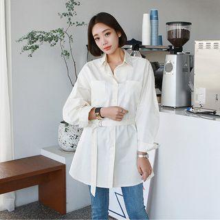 Balloon-sleeve Long Shirt With Belt