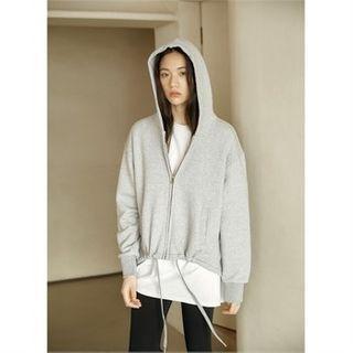 Zip-up Dip-back Hoodie Gray - One Size