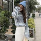 Striped Round-neck Long-sleeve Loose-fit T-shirt