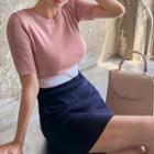 Color Block Short-sleeve Mini Knit Dress