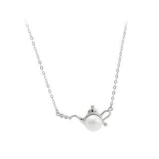 925 Sterling Silver Fashion Creative Teapot Freshwater Pearl Necklace Silver - One Size