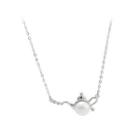 925 Sterling Silver Fashion Creative Teapot Freshwater Pearl Necklace Silver - One Size