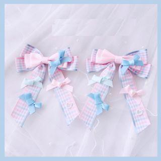 Set Of 2: Bow Hair Clip Blue & Pink - One Size