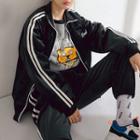 Set: Contrast Trim Zip Velvet Jacket + Velvet Sweatpants