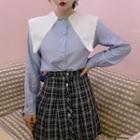 Contrast Collar Blouse / Plaid Buttoned A-line Mini Skirt