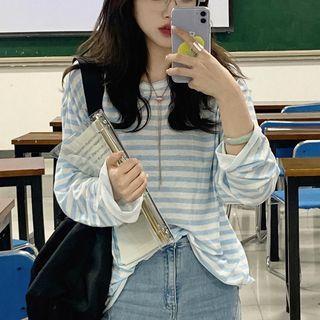 Long-sleeve Striped Wide T-shirt