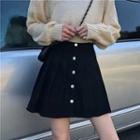 Buttoned Pleated Mini Skirt