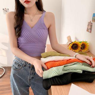 Sleeveless V-neck Ribbed Cropped Knit Top