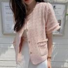 Short-sleeve Fringed Button Jacket Pink - One Size