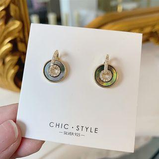 925 Sterling Silver Rhinestone Shell Disc Earring