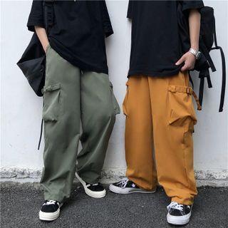 Plain Cargo Wide Leg Straight Cut Pants